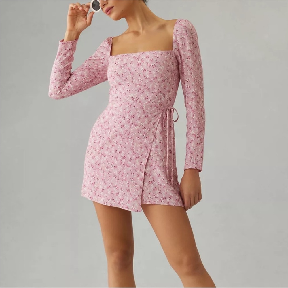 Reformation Rosalie Long Sleeve Crepe Mini Wrap Dress in Baby’s Breath Size 0